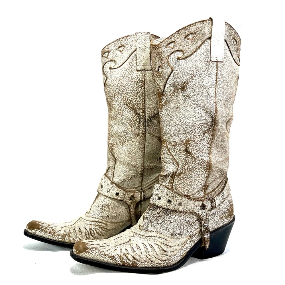 MIA Cream and Brown Heeled Boots